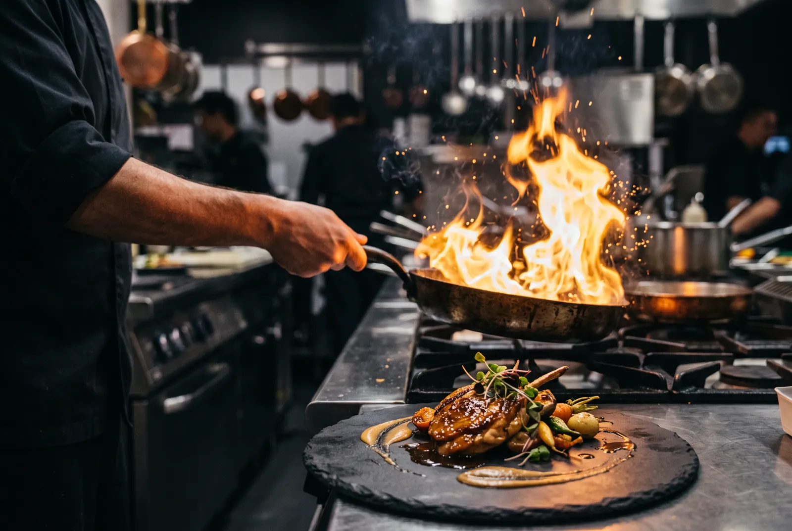 Beispielbild: Flambieren in einer Restaurantküche
